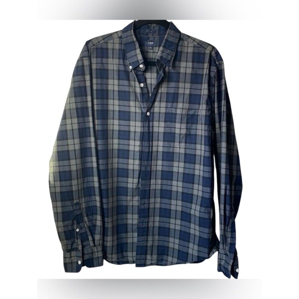 J. Crew Mens 💯 cotton button down slim fit size xl Business Blue Plaid Classic